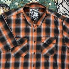 Dixxon Flannel Co The Piston Short Sleeve Button Up Shirt Orange Plaid Party XL