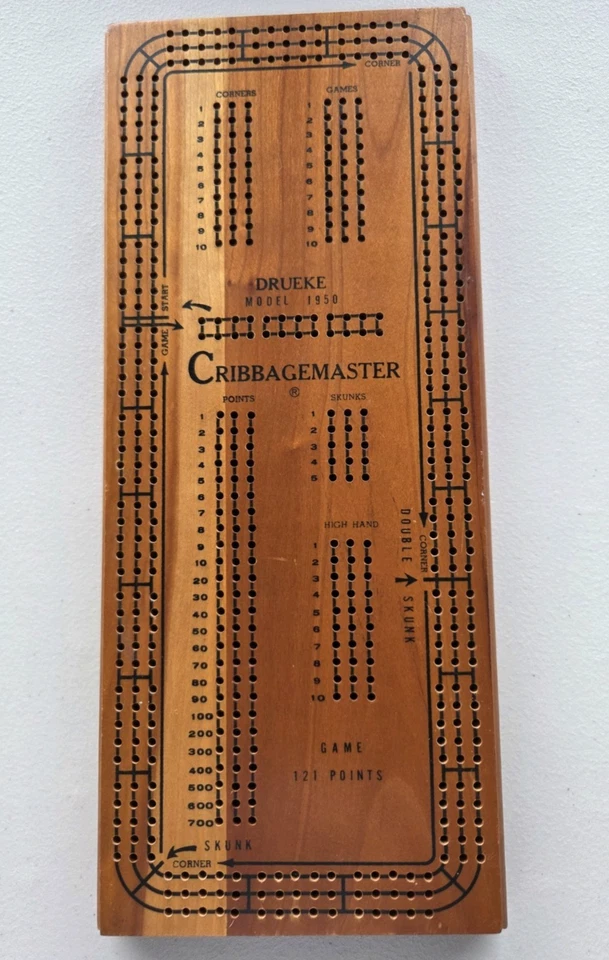 Vintage DRUEKE Cribbagemaster Model # 1950 Cribbage Board Extra Pegs Excellent!! - Image 2 of 4
