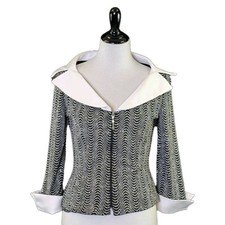 VTG Joseph Ribkoff Trends Jacket Wavy Sparkle Black White Portrait Collar SZ 10