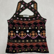 Christian Dior Galliano Tank Top Embroidery Multicolor Knit Sleeveless Size L