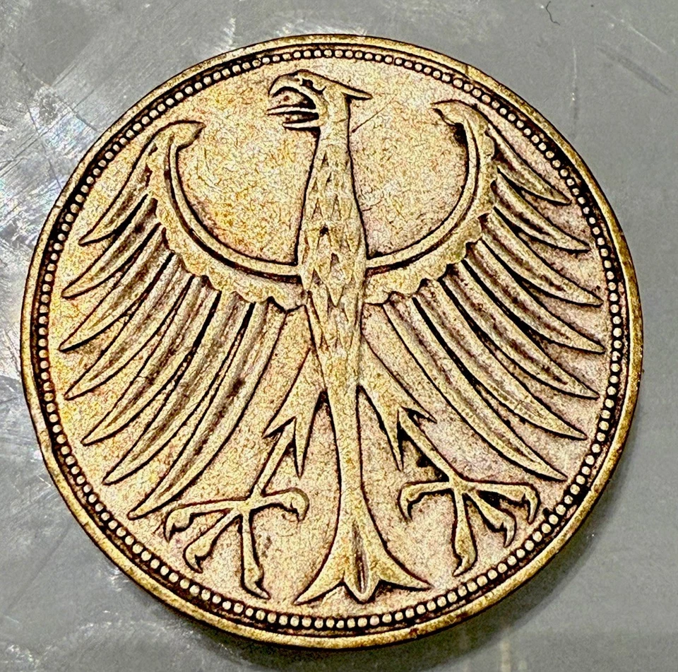 1951F Germany 5 Deutsche Mark Coin Silver KM111 Stuttgart Mint Rare Collectible - Image 2 of 2