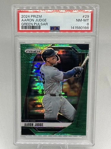 Aaron Judge 2024 Panini Prizm #29 Green Pulsar New York Yankees 5/25 PSA 8