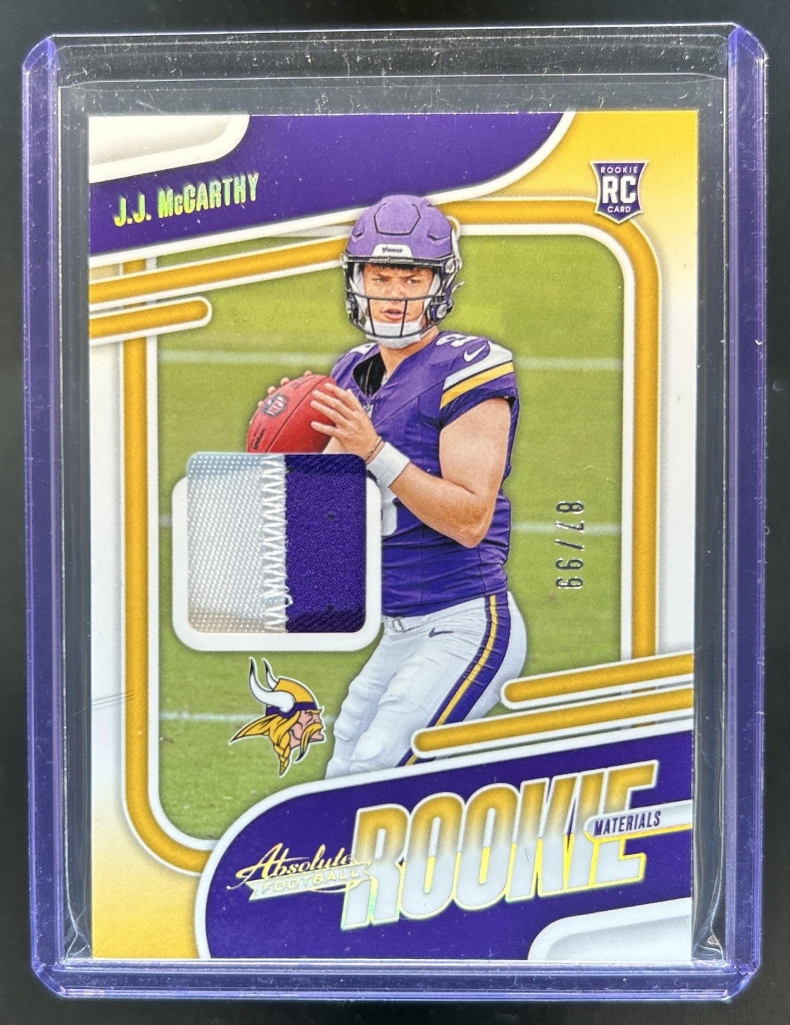 JJ McCarthy Panini Absolute Absolute Rookie Materials #ARMJMY Gold
