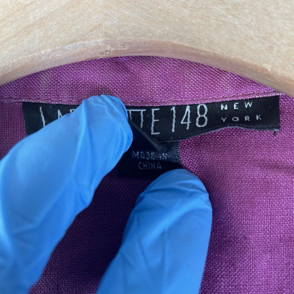 LAFAYETTE 148 100% Linen Shirt Women's Size 12 Short Sleeve Button Up Purple - Image 3 of 4