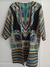 African Print Dashiki Style Unisex Cotton Tunic Top Shirt, Multi-Color, L