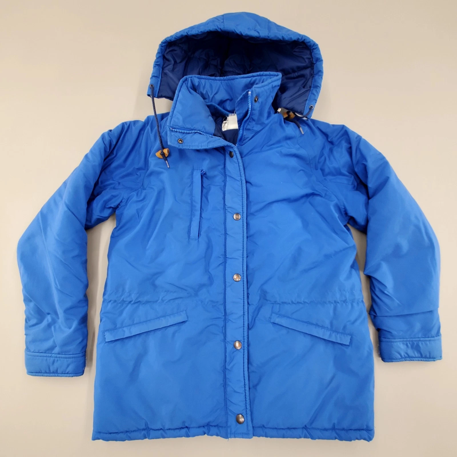 Vintage 70s 80s Wear Guard Blue Down Puffer Jacket Hooded Gorpcore Snap Zip Coat
Opens in a new wind