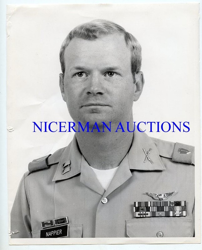 ORIGINAL 8" BY 10" PHOTO - VIETNAM HELICOPTER PILOT IN UNIFORM W/WINGS & RIBBONS
