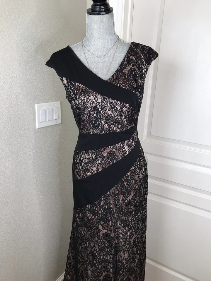 Vestido de noche formal de encaje rosa/bronce y negro Sangría para mujer talla 10 Foto 2 de 4