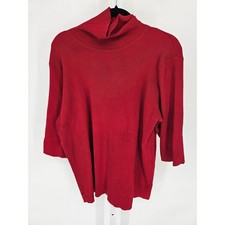 Lauren Ralph LAuren Womens Sz 2X 3/4 Sleeve Turtleneck Sweater Red Ribbed Cotton
