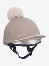 LeMieux Pom Hat Silk - Pecan/Stone | One Size, Four Way Stretch, Contrast Peak