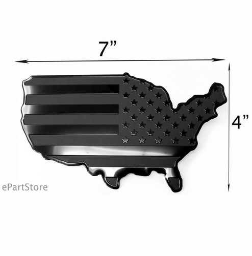 USA Black Metal Map Flag Emblem for Cars, Trucks 7"x4" 2pcs Forward and Reverse - Picture 2 of 6