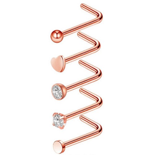 16Pcs Curved Nose Stud Surgical Steel Nose Ring Crystal L Bend Stud Piercing 20G - Picture 14 of 31