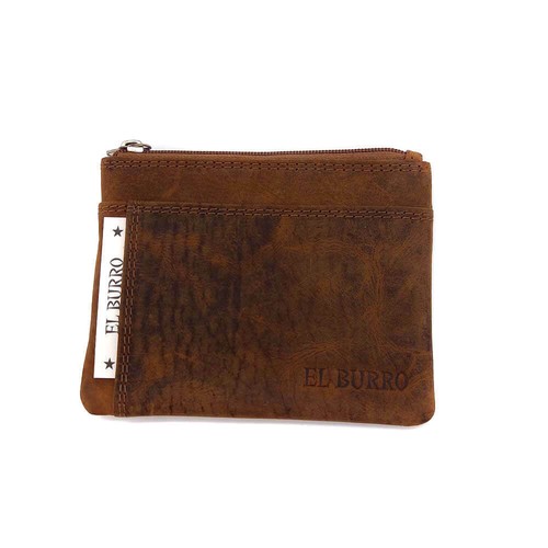EL BURRO Portachiavi in pelle con 2 scomparti per carte di credito hunter marrone 12 x 9 cm - Foto 3 di 8