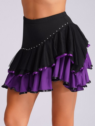 DE iEFiEL Latein Rock Damen Tanzen Rüschen Salsa Samba High Waist Minirock Party - Bild 13 von 35