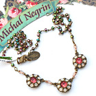 Michal Negrin Necklace Metallic Bead Chain and Swarovski Crystals New Gift Box