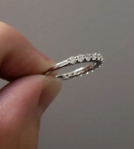 14K White Gold 0.75 Ct Half Eternity Lab Grown Diamond Wedding Band - Picture 3 of 6
