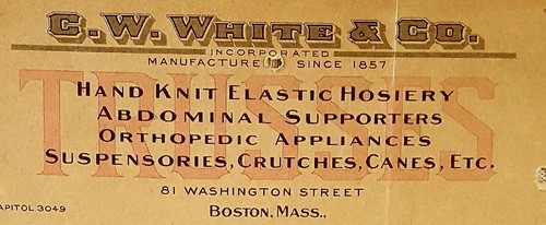 1924 & 33 BILLHEADS Boston Massachusetts C W WHITE CO. trusses crutches lungs - Picture 3 of 3