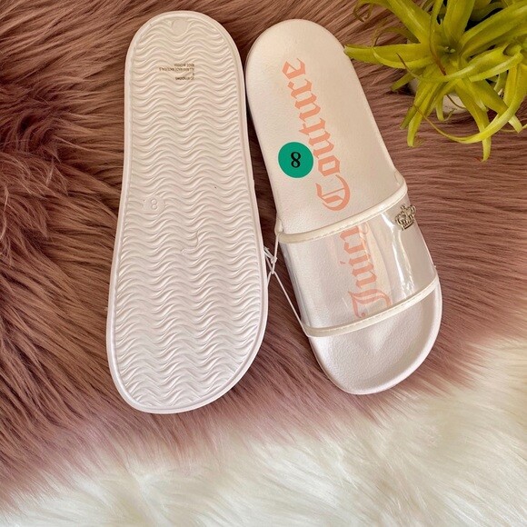 NEW Women Juicy Couture Slides / Sandals Flat Clear Straps White Pink SZ-8 | eBay