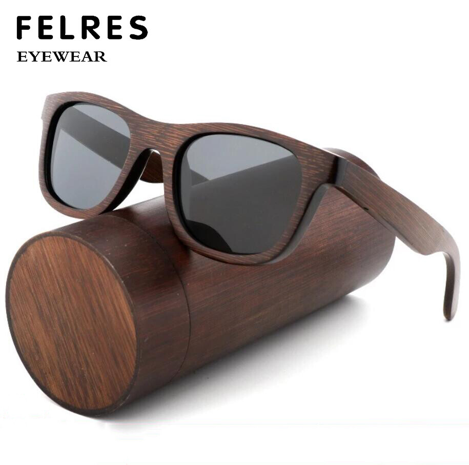 Bamboo Wood Polarized Square Sunglasses For Men Women Brown Wooden Frame  Glasses