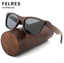 Bamboo Wood Polarized Square Sunglasses For Men Women Brown Wooden Frame Glasses