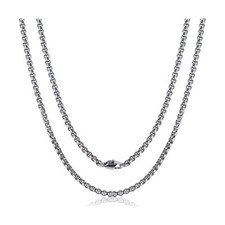 Pure Titanium Necklace for Men 3mm Square Rolo Chain, Durable Skin Friendly S...