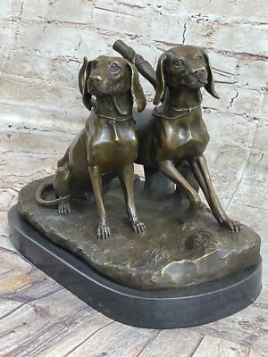Two Large Vizsla Dog Dogs Animal House Pet by Debut Bronze Marble Sculpture Sale