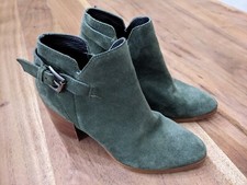 Marc Fisher Qvandy Green Suede Ankle Boots Womens 6M Block Heel Zip Bootie
