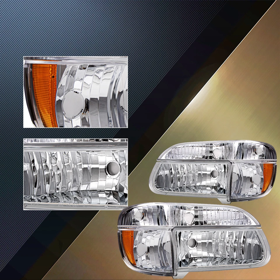 For 95-01 Ford Explorer Chrome Housing Amber Corner Headlight Bumper Headlights - Image 4 of 4