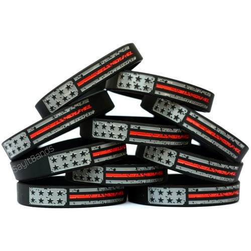 Worn Distressed USA Flag Thin RED Line Wristband Lot- Fire Services Bracelet - Bild 7 von 10