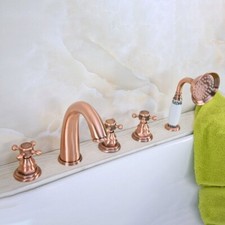 Red Copper Bathroom 5 Holes Roman Tub Faucet with Hand Shower Spray ftf240