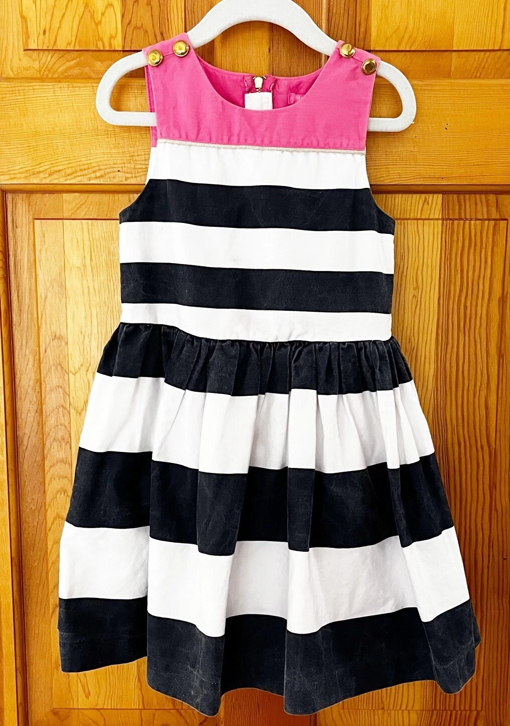 Isaac Mizrahi Girls Blue/White Stripe Dress Sz 5 Sleeveless Nautical Pink Pleat