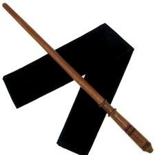 15" Hand Turned Brown Draco Teak Wood Magic Wand Witch Wizard Wicca w/Velvet Bag