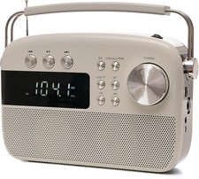 Portable Radio AM/FM - Mains and Battery Powered - Large Retro Style Ivory/Cream