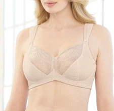 So Well-Made & Beautiful! Glamorise 46G Soft-Cup Bra WIDE-STRAPS & LACE Nude NEW