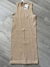 Forever 21 Dress Womens S/M  Ribbed Knit Sleeveless Mock Neck Mini Taupe Beige