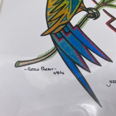 Native American Art Print Pueblo Parrot Aquamarine Signed Jerome L