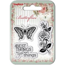 ScrapBerry's Butterfly Flower Clear Rubber Stamp Set 2.7"X2.7" SCB4907001B New