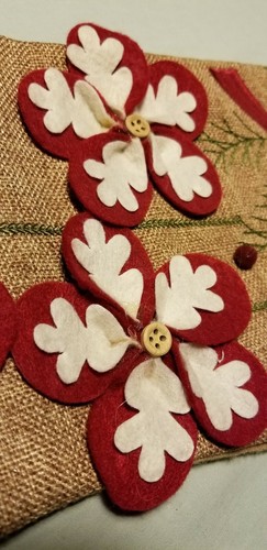 Cardinal Applique Christmas Stocking Burlap Bird Perched Embroidery - Picture 4 of 9