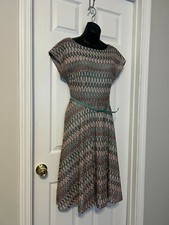 Kasper Multicolor Stretch Chevron Zig Zag Fit & Flair Dress Sz 4 NWOT
