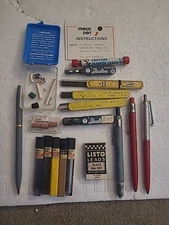Vintage Writing Tools Lot: Chromatic Pen, Listo, Scripto, Leads, Erasers,Tips
