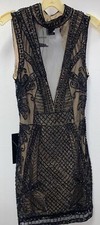 NWT BEBE Embellished Sequins Beads Bodycon Mini Dress Plunging Size 0 XS Open Bk
