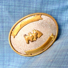 Horses Belt Buckle Trophy Cowboy Cowgirl Rodeo German Silver Vtg 80s .SHY577