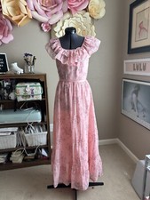 Vintage Sears Jr Bazaar 70s Pink Floral Off The Shoulder Long Prairie Dress
