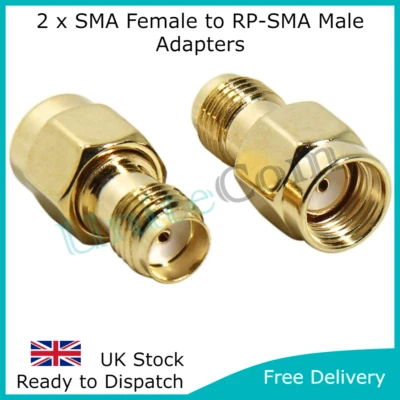 2 x SMA Female to RP-SMA Male Straight Through Adapter Connector WiFi LoRa 4G 5G