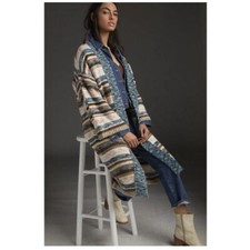 New Anthropologie Tan Kimono Shimmer Striped Duster Sweater Cardigan One Size