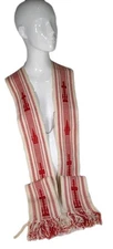 Priest's Stole Cream and Red Woven Tassles Fringe Double Chain Catholic Vestment