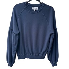 THE GREAT Sweatshirt Navy Blue Balloon Sleeve Crew Neck Cotton Size 1/ Small
