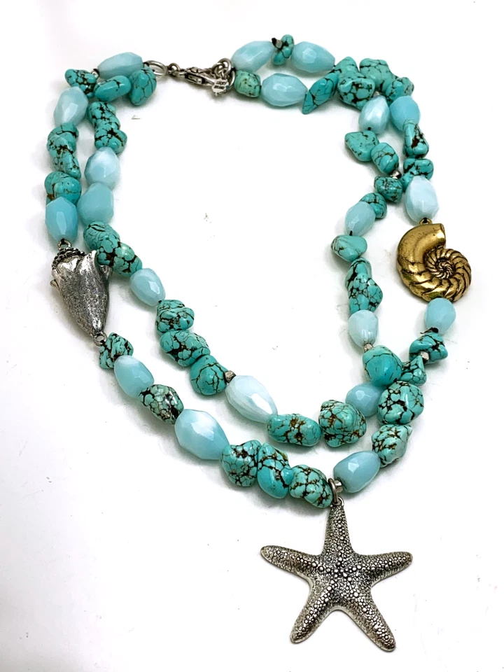 LUCKY BRAND Necklace Ocean Theme Shell Starfish Turquoise Stone Glass Bead - Image 2 of 4