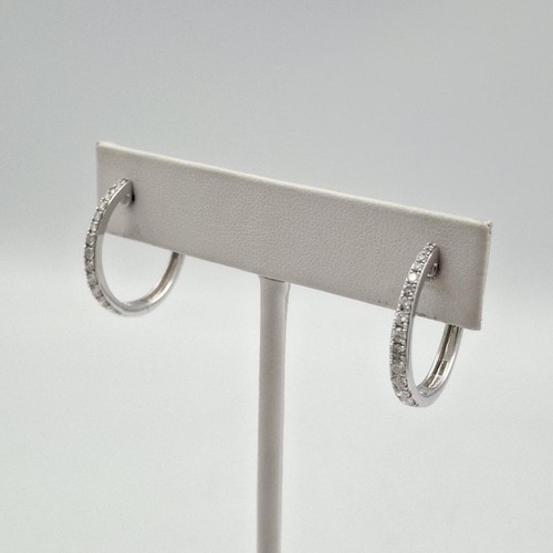 EFFY 14K White Gold Graduated Round Diamond Hinged 22mm 0.8" Hoop Earrings - Picture 9 of 12