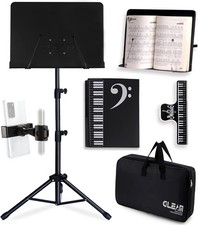 Versatile 5-in-1 Sheet Music Stand with Carry Bag, Phone Holder  Folder - Black